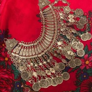 Boho faux silver coin necklace